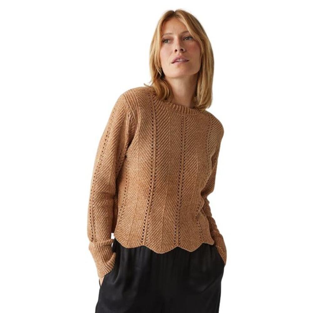 Michael Stars Lakin Cropped Crew Neck Pullover Gold Chenille M quiet luxury